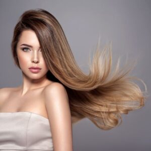 Woman with sleek blow dried hair
